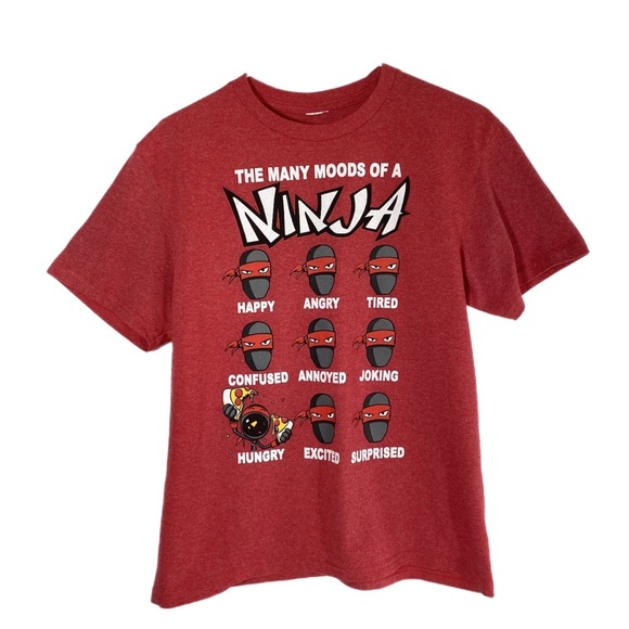 Kids Many Moods of Ninja Heathered Red Short Sleeve Tee - Picture 1 of 5